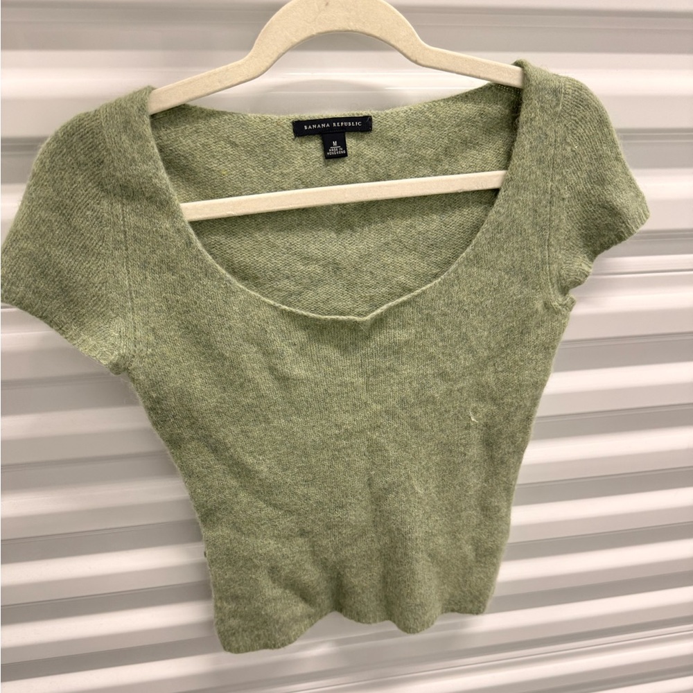 Banana Republic wool angora hair sweater top green medium
